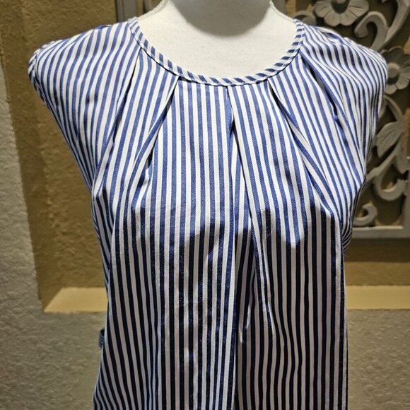 Tang Jing Rui Large Blue & White Nautical Striped Dress W Rear Tie - Picture 5 of 7